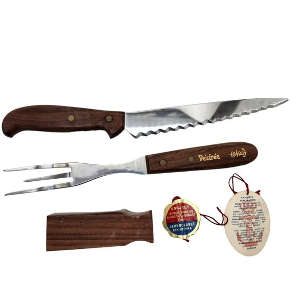 Vintage Jernbolaget Eskilstuna Disiree Knife Fork Sharpener Set SS Wood Sweden - Picture 3 of 13